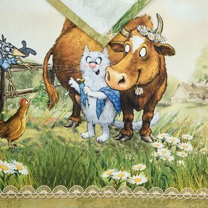 Набор полотенец 2 шт "Синие коты. Про любовь", 40x60 см, 100% хлопок, твил, бежевый, 1 шт.