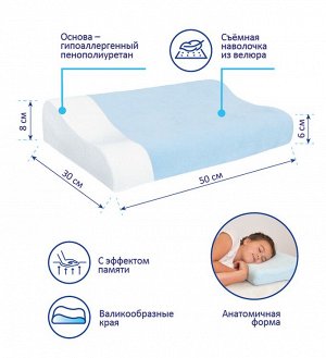 Подушка ортопедическая для детей П-211 30*50 с эффектом памяти, ДЕТСКАЯ