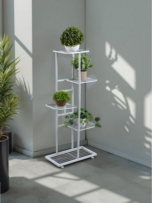 Подставка для цветов Greengo, 5 полок, 44x22x95 см, напольная, металл, белая