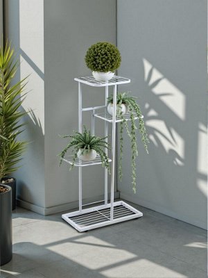 Подставка для цветов Greengo, 4 полки, 43x22x82 см, напольная, металл, белая