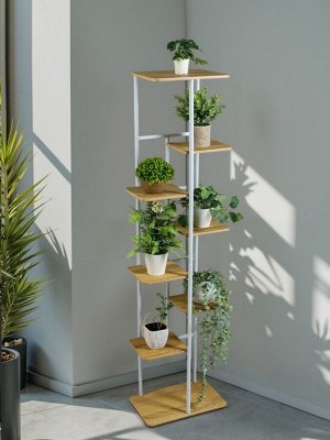 Подставка для цветов Greengo, 8 полок, 36x23x136 см, напольная, каркас металл, полки МДФ, белая