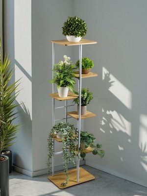 Подставка для цветов Greengo, 7 полок, 36x23x120 см, напольная, каркас металл, полки МДФ, белая