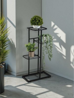 Подставка для цветов Greengo, 4 полки, 43x22x82 см, напольная, металл, чёрная