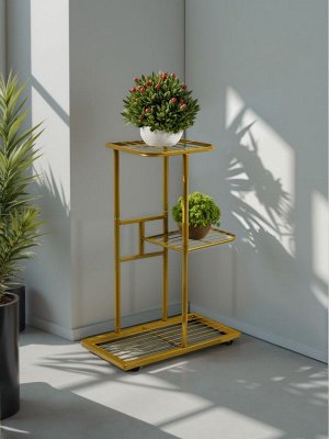Подставка для цветов Greengo, 3 полки, 43x22x57 см, напольная, металл, цвет золотой