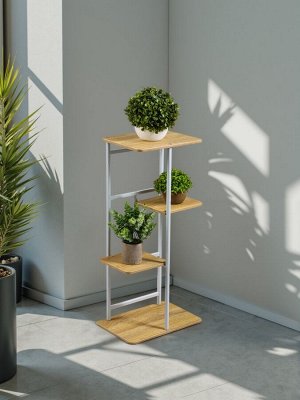 Подставка для цветов Greengo, 4 полки, 36x23x74 см, напольная, каркас металл, полки МДФ, белая