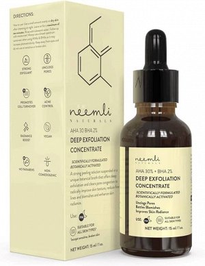NEEMLI NATURALS AHA 30% + BHA 2% Deep Exfoliation Peeling Concentrate Пилинг-концентрат для лица с кислотами 30мл
