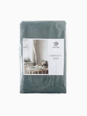 Комплект штор для кухни Этель Linen collection, 145x180 см - 2 шт., зелёный, 100% лён 170 г/м²