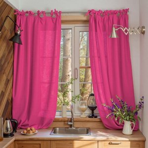 Комплект штор для кухни Этель Linen collection, 145x180 см - 2 шт., розовый, 100% лён 170 г/м²