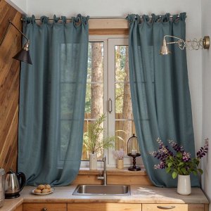 Комплект штор для кухни Этель Linen collection, 145x180 см - 2 шт., зелёный, 100% лён 170 г/м²