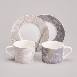 Чайный набор из фарфора LEFARD "Top Style Marble Gold" на 2 персоны (4 предмета, 250 мл) — современный дизайн, мрамор и золото, в подарочной коробке, 1 шт.