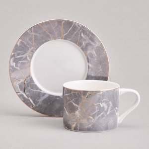 Чайный набор из фарфора LEFARD "Top Style Marble Gold" на 2 персоны (4 предмета, 250 мл) — современный дизайн, мрамор и золото, в подарочной коробке, 1 шт.