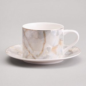 Чайный набор из фарфора LEFARD "Top Style Marble Gold" на 2 персоны (4 предмета, 250 мл) — современный дизайн, мрамор и золото, в подарочной коробке, 1 шт.