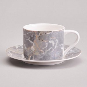 Чайный набор из фарфора LEFARD "Top Style Marble Gold" на 2 персоны (4 предмета, 250 мл) — современный дизайн, мрамор и золото, в подарочной коробке, 1 шт.
