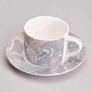 Чайный набор из фарфора LEFARD "Top Style Marble Gold" на 2 персоны (4 предмета, 250 мл) — современный дизайн, мрамор и золото, в подарочной коробке, 1 шт.