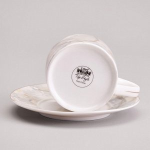 Чайный набор из фарфора LEFARD "Top Style Marble Gold" на 2 персоны (4 предмета, 250 мл) — современный дизайн, мрамор и золото, в подарочной коробке, 1 шт.