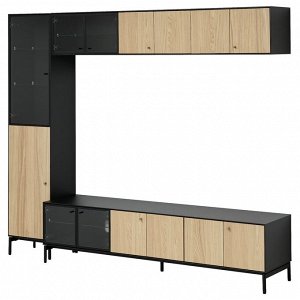 BOASTAD, комбинация для хранения телевизора, черный / дубовый шпон, 223x42x185 см