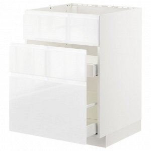 METOD / MAXIMERA, раковина base cab f+ 3 фасада/2 выдвижных ящика, белый/Voxtorp глянцевый/белый, 60x60x80 см