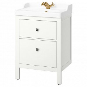 HEMNES / RUTSJ?N, умывальник с выдвижными ящиками/ раковиной / краном, белый, 62x49x95 см
