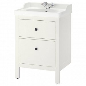 HEMNES / RUTSJ?N, умывальник с выдвижными ящиками/ раковиной / краном, белый, 62x49x95 см