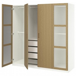 Шкаф для одежды PAX / TONSTAD, комбинированный, белый/стекло из дубового шпона, 200x60x201 см