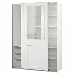 PAX / GRIMO, комбинированный шкаф, белый / прозрачное стекло белого цвета, 150x66x201 см