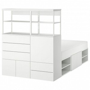 PLATSA, каркас кровати с 5 дверцами + 5 выдвижными ящиками, белый/Fonnes white, 140x244x163 см