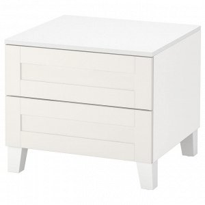 PLATSA, комод с 2 выдвижными ящиками, белый/Sannidal white, 60x57x53 см