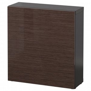 BEST?, стеллаж с дверцей, черно-коричневый/Selsviken глянцевый/коричневый, 60x22x64 см