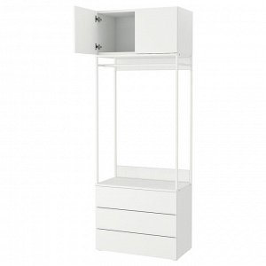 PLATSA, шкаф-купе с 2 дверцами + 3 выдвижными ящиками, белый/Fonnes white, 80x42x221 см