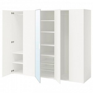 PLATSA, шкаф-купе с 5 дверцами, белое зеркальное стекло STRAUMEN /FONNES white, 220x57x181 см