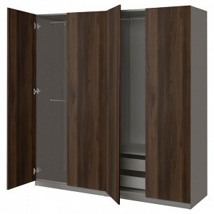 PAX / STORKLINTA, комбинированный шкаф, эффект темно-серого /темно-коричневого мореного дуба, 200x60x201 см