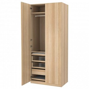 Шкаф для одежды PAX / FORSAND, комбинированный, эффект белого мореного дуба/white stained oak effect, 100x60x236 см