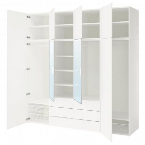 PLATSA, комбинированный шкаф, белое зеркальное стекло STRAUMEN /FONNES white, 240x57x241 см