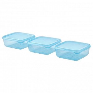PRUTA, Контейнер для пищевых продуктов с крышкой, синий, 0,6 л/ 3 шт
