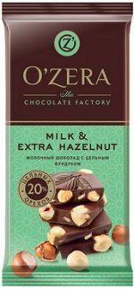 «OZera», шоколад молочный с цельным фундуком  Milk &amp; Extra Hazelnut, 90 г