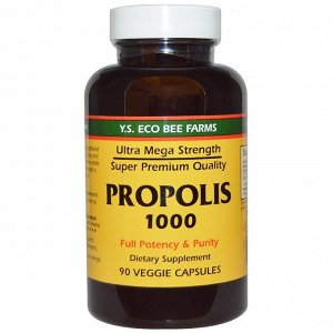 Y.S. Eco Bee Farms, Прополис 1000, 500 мг, 90 растительных капсул