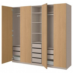 PAX / STORKLINTA, комбинированный шкаф, серо-бежевый с эффектом дуба, 250x58x236 см