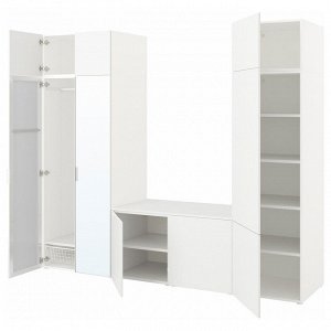 PLATSA, шкаф-купе с 9 дверцами, белое зеркальное стекло STRAUMEN /FONNES white, 260x42x221 см
