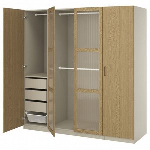 PAX / TONSTAD, комбинированный шкаф, серо-бежевый/стекло из дубового шпона, 200x60x201 см
