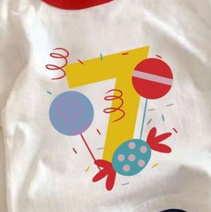 Футболка из хлопка и трехцветными короткими рукавами, с цифрой №7, для мальчиков и девочек, белая