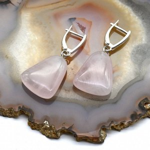 Серьги Колокольчики 17*20мм из розового кварца, 8,5г