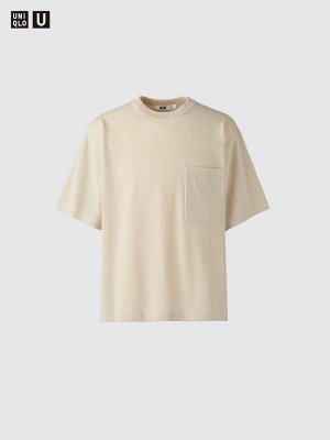 UNIQLO U - футболка унисекс с передним карманом - 31 BEIGE