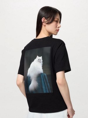 UNIQLO Cat Photograph UT - футболка расслабленного силуэта - 09 BLACK