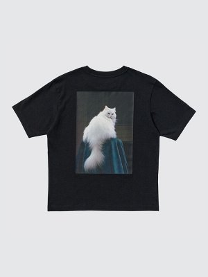 UNIQLO Cat Photograph UT - футболка расслабленного силуэта - 09 BLACK