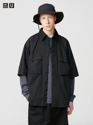 UNIQLO U - свободная рубашка с коротким рукавом и внешними карманами - 09 BLACK