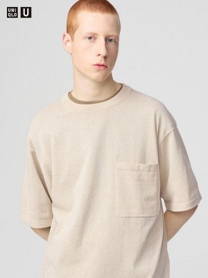 UNIQLO U - футболка унисекс с передним карманом - 31 BEIGE