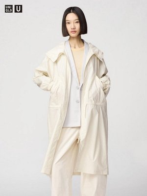 UNIQLO U - хлопковое пальто свободного кроя с капюшоном - 30 NATURAL