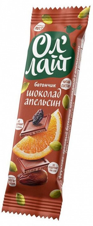 Батончик фруктово-ореховый ОлЛайт шоколад с апельсином 30г (Упаковка 25 шт)