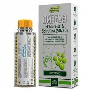Масло капсулированное льняное с спирулиной и хлореллой 180капс. 54г