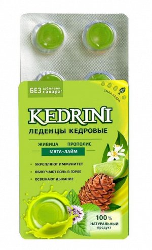 Леденцы Кедровые с мятой и лайм Kedrini на изомальте 6*3,2 (Упаковка 20 шт)